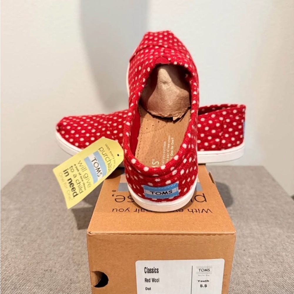 TOMS Kids Red Polka Dot Slip-On Sneakers